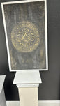 accent wall design in black marmorino plaster and bronze stencil