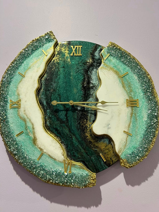 ClockEmerald green and crystals with gold accent